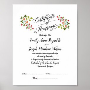 Poster Mariage du certificat de mariage moderne Keepsaké