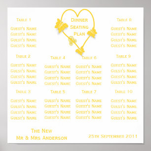 Poster Mariage du coeur de papillon jaune assis