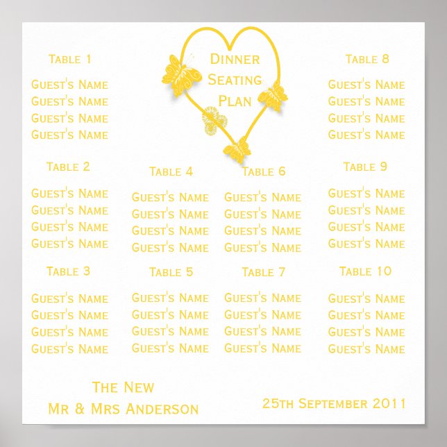 Poster Mariage du coeur de papillon jaune assis (Devant)
