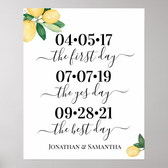 Poster Mariage du jour meilleur Date Oui Jour Lemons sign (Devant)