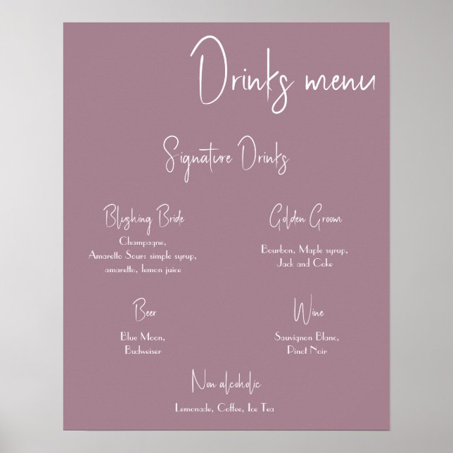 Poster Mariage du menu Boissons (Devant)