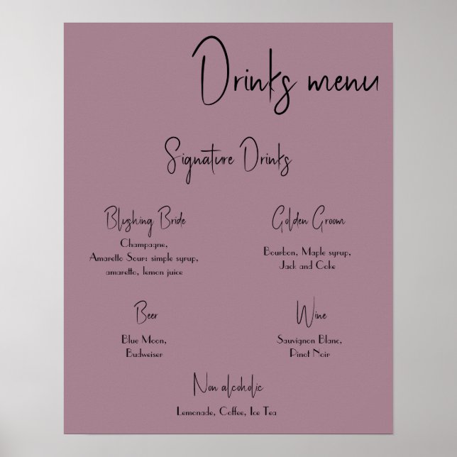 Poster Mariage du menu Boissons (Devant)