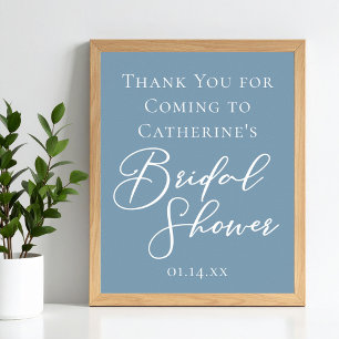Poster Mariage Dusty Blue Personnalisé Écriture Blanche