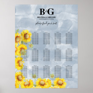 Poster Mariage Dusty Blue Sunflowers