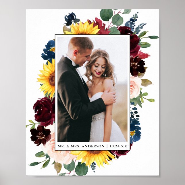 Poster Mariage Élégant à l'Aquarelle avec Fleurs Mixtes (Devant)