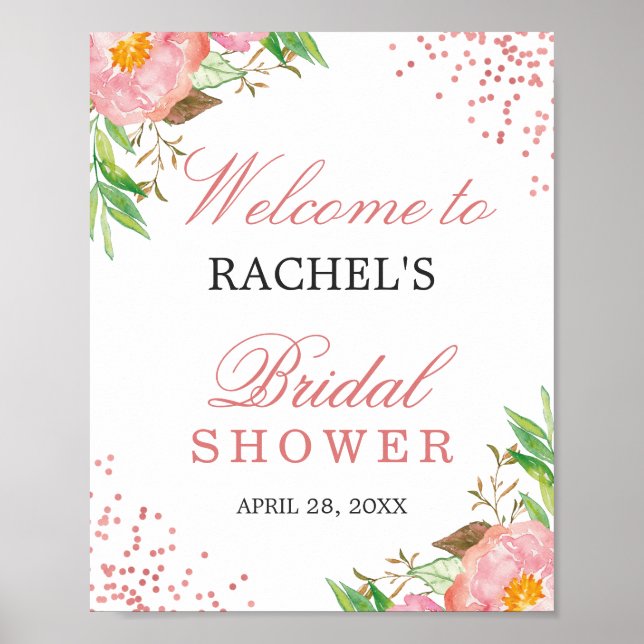 Poster Mariage Élégant avec Confettis Rose Floraux (Devant)