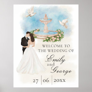 Poster Mariage élégant avec mariée et mariée Foutain