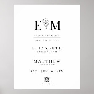 Poster Mariage Elegant Moderne Foliage QR Code Bienvenue