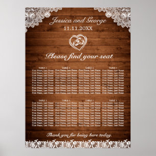 Poster Mariage en bois rustique et dentelle blanche