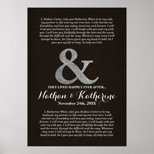 Poster Mariage En Bois Sombre Et Argent Voit Heureusement (Devant)