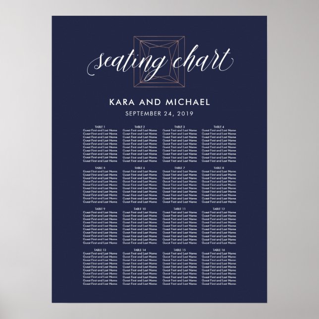 Poster Mariage en diamant moderne bleu foncé (Devant)
