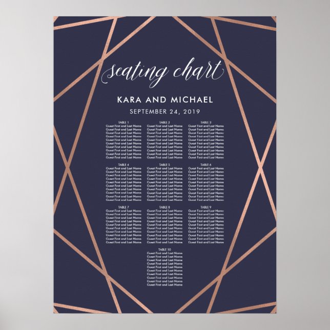 Poster Mariage en diamant moderne bleu foncé (Devant)