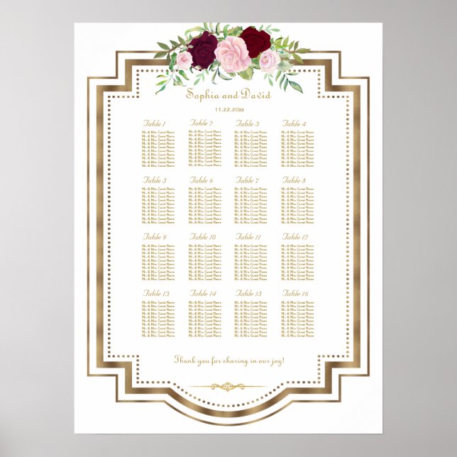 Poster Mariage en or marsala Floral (Devant)