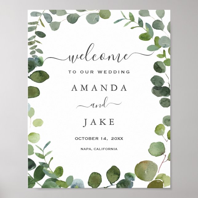 Poster Mariage Eucalyptus à script chic (Devant)
