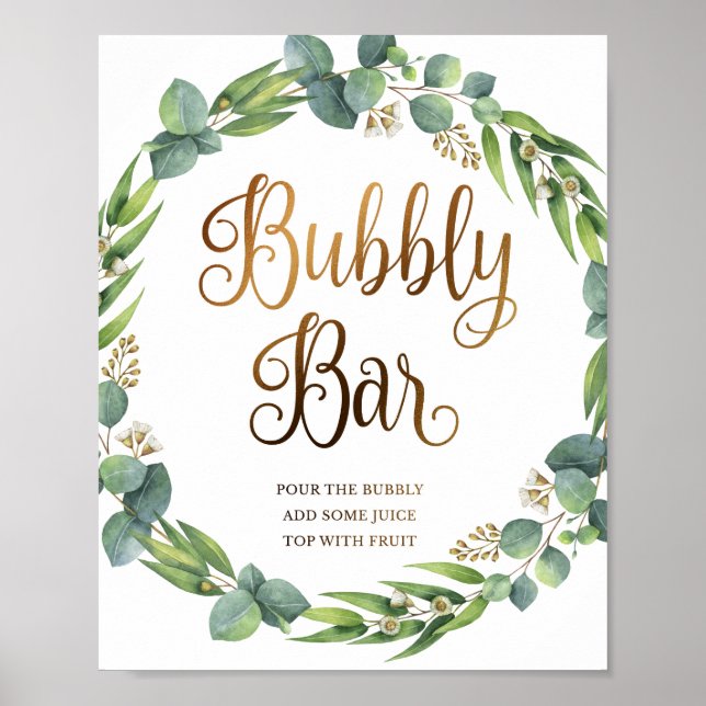 Poster Mariage Eucalyptus signe pour barre de bulles (Devant)