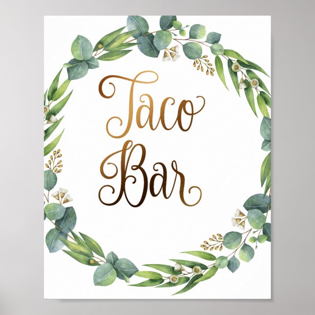 Poster Mariage Eucalyptus signe pour barre de taco (Devant)