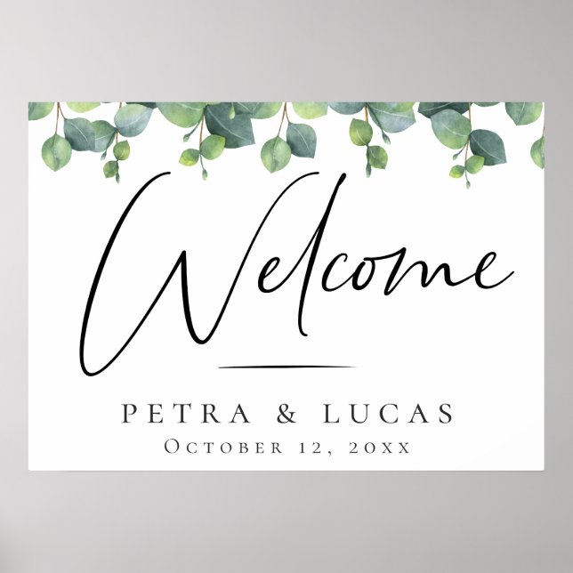 Poster Mariage Feuille Eucalyptus Bienvenue (Devant)