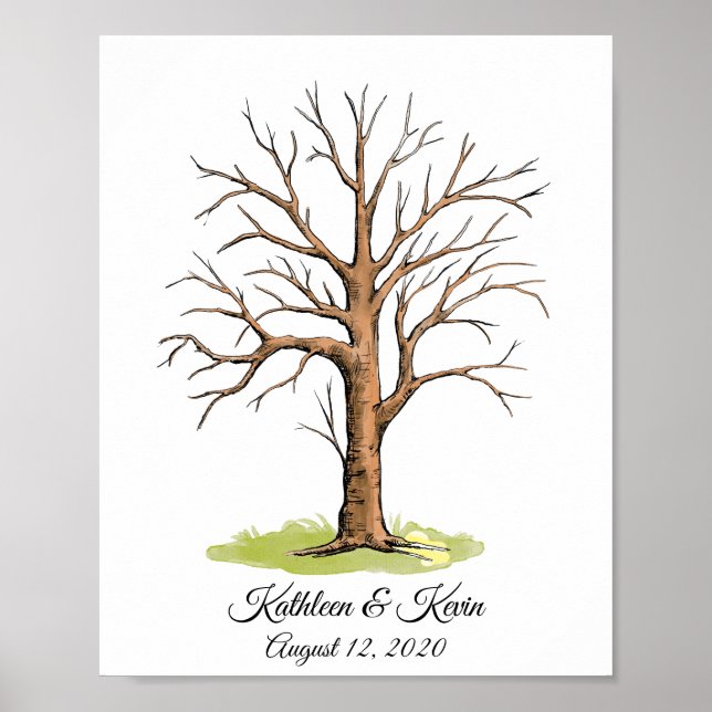 Poster Mariage Fingerprint Tree invité Réserver N.2 (Devant)