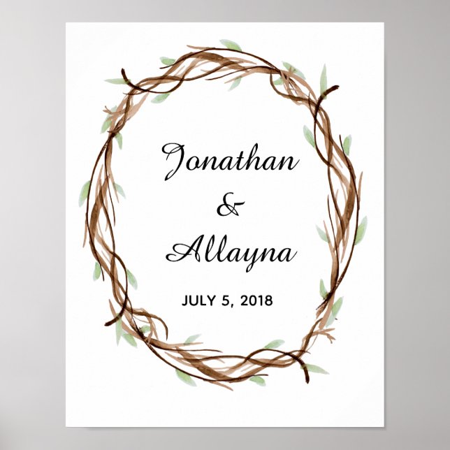 Poster Mariage Fingerprint Wreath Livre d'invité Alternat (Devant)