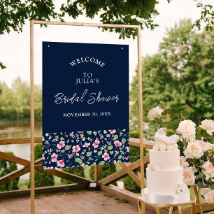 Poster Mariage Fleur d'Hibiscus Rose Bleu Navy Poussiéreu
