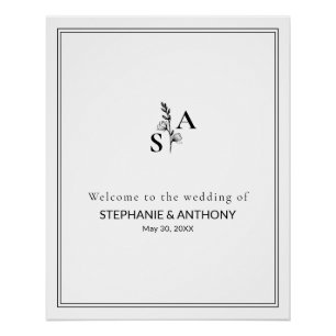 Poster Mariage Fleur sauvage minimaliste BW Monogram