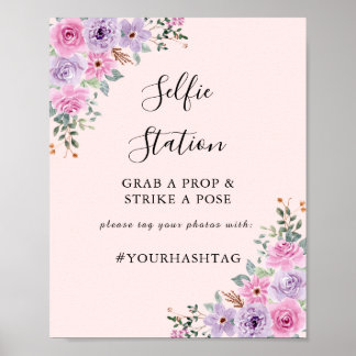 Poster Mariage Floral Aquarelle Rose Élégant
