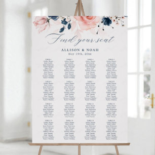 Poster Mariage floral bleu marine et rose pâle
