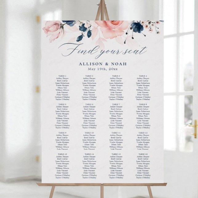 Poster Mariage floral bleu marine et rose pâle (Créateur téléchargé)