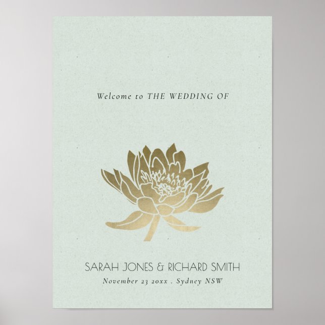 POSTER MARIAGE FLORAL BLEU PÂLE ÉLÉGANT ARGENTÉ GLAMOUR (Devant)