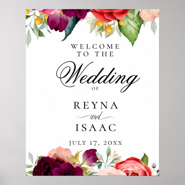 Poster Mariage floral bohème Bienvenue (Devant)
