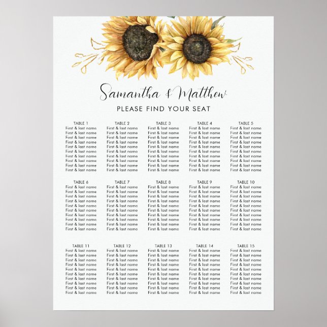 Poster Mariage floral de tournesol Eucalyptus (Devant)