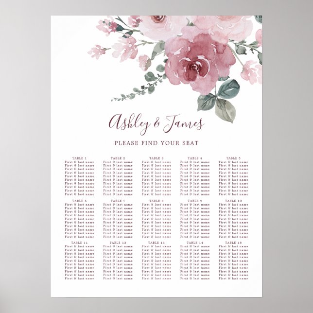 Poster Mariage Floral Dusty Rose (Devant)