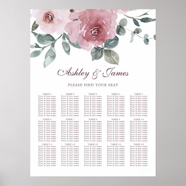 Poster Mariage Floral Dusty Rose Rose (Devant)