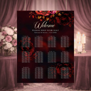 Poster Mariage floral élégant rouge noir d'ambiance sombr