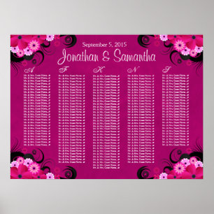 Poster Mariage floral foncé Fuchsia Cartes de sièges