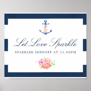 Poster Mariage floral Nautique Sparkler Sendoff