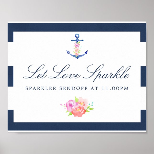 Poster Mariage floral Nautique Sparkler Sendoff (Devant)