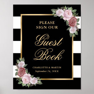 Poster Mariage Floral Noir Rose Blush Signal