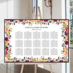 Poster Mariage Floral Rose Automnal Burgundy Rustique Pla