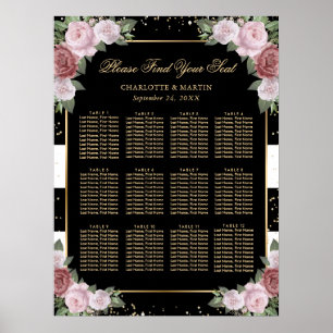 Poster Mariage floral rose d'or noir Graphique 12