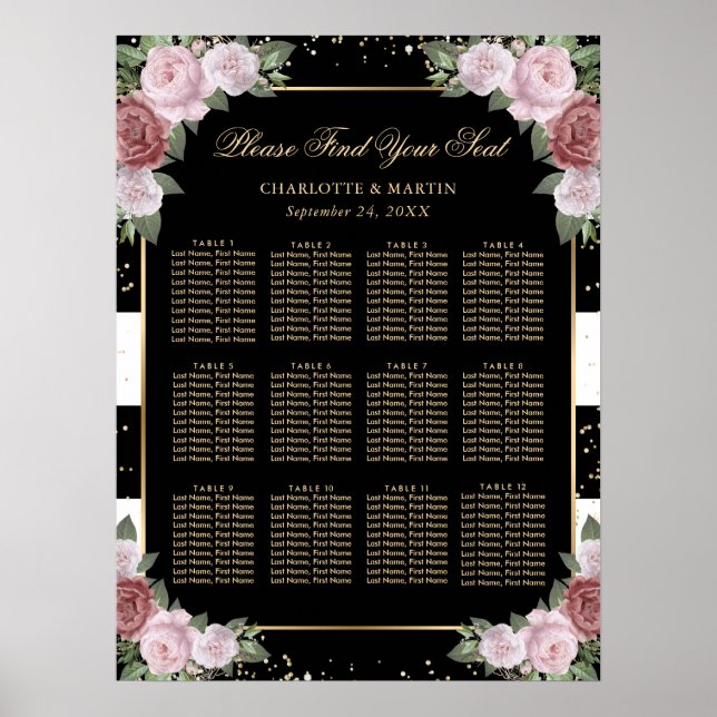 Poster Mariage floral rose d'or noir Graphique 12 (Devant)