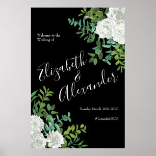 Poster Mariage floral rose noire et blanche