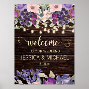 Poster Mariage floral rose violet rouge