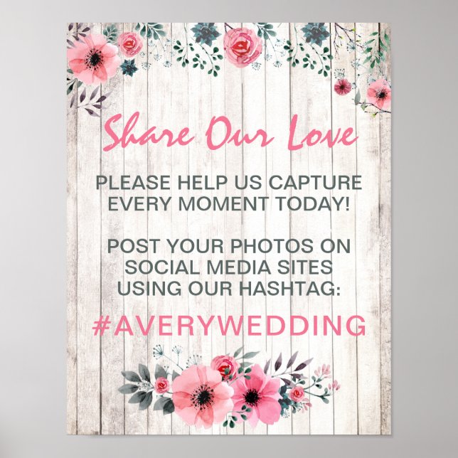 Poster Mariage Floral Rustique Bois Signal photo (Devant)