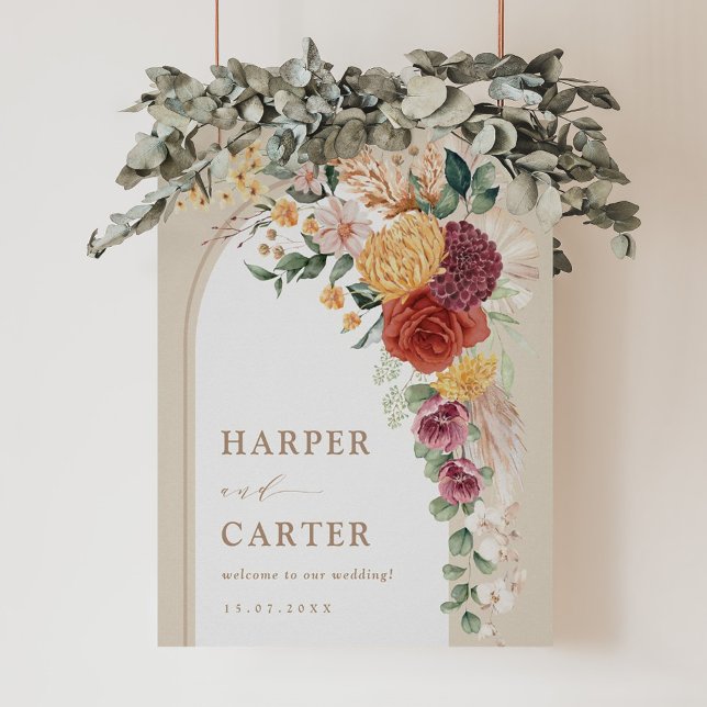 Poster Mariage Floral Tropical Bohème Rustique de Bienven (Créateur téléchargé)