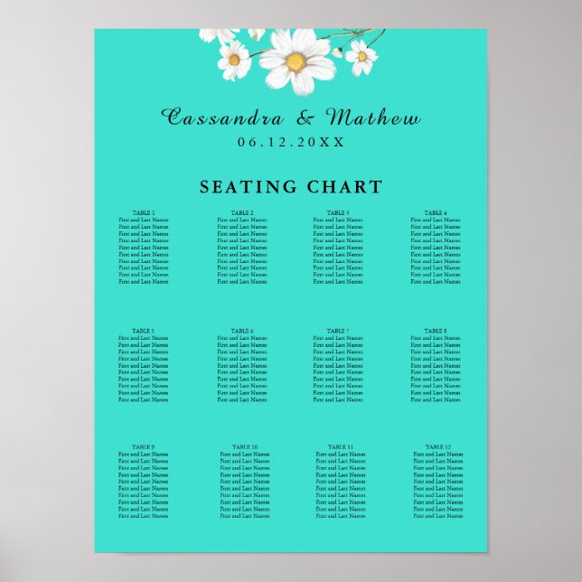 Poster Mariage floral turquoise Daisy 120 (Devant)