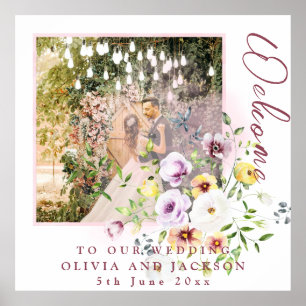 Poster Mariage floral violet Lavande rousse Bienvenue