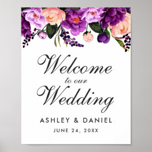 Poster Mariage Floral violet ultra violet