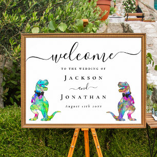 Poster Mariage Gay Thème Dinosaures Bienvenue