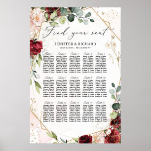 Poster Mariage géométrique à fleurs bordeaux